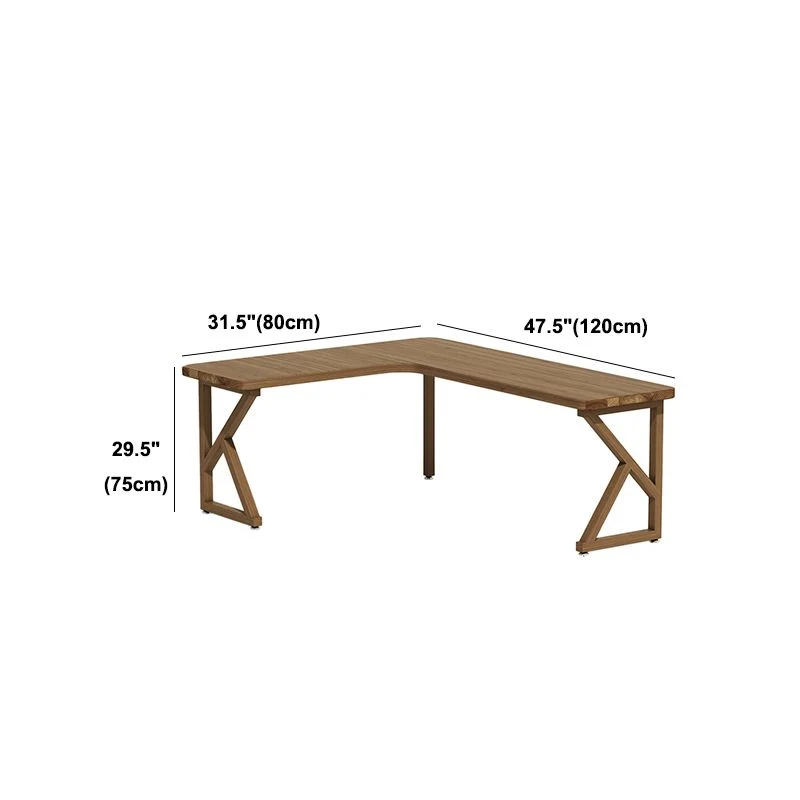 Bureau contemporain en bois massif, bureau d'écriture marron en forme de L pour Living Oom Clearhalo
