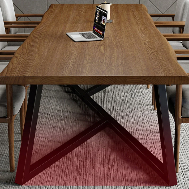Bureau contemporain en bois massif, bureau d'écriture de 29,53 po de hauteur avec pieds en fer Clearhalo