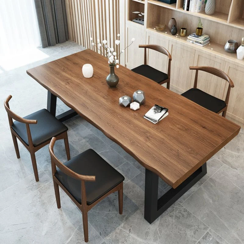 Bureau contemporain en bois massif, bureau d'écriture de 29,53 pouces de hauteur avec pieds en fer Clearhalo