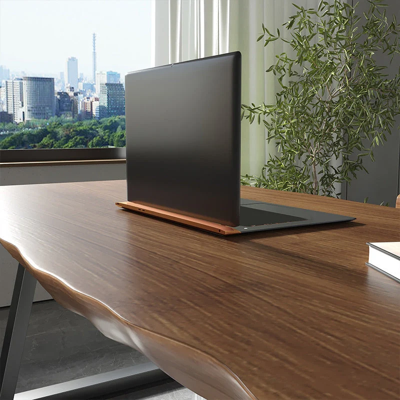 Bureau contemporain en bois massif, bureau d'écriture rectangulaire en fer pour le bureau Clearhalo