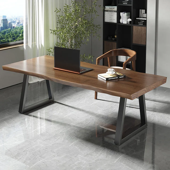 Bureau contemporain en bois massif, bureau d'écriture rectangulaire en fer pour le bureau Clearhalo