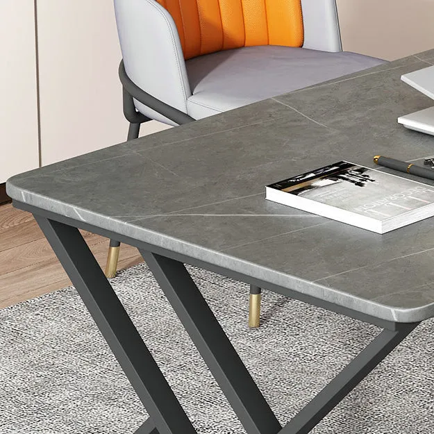 Bureau contemporain Bureau rectangulaire gris avec pieds en métal Clearhalo
