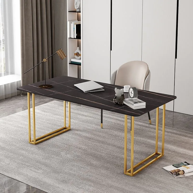 Bureau contemporain Bureau secrétaire rectangulaire doré avec pieds en métal Clearhalo