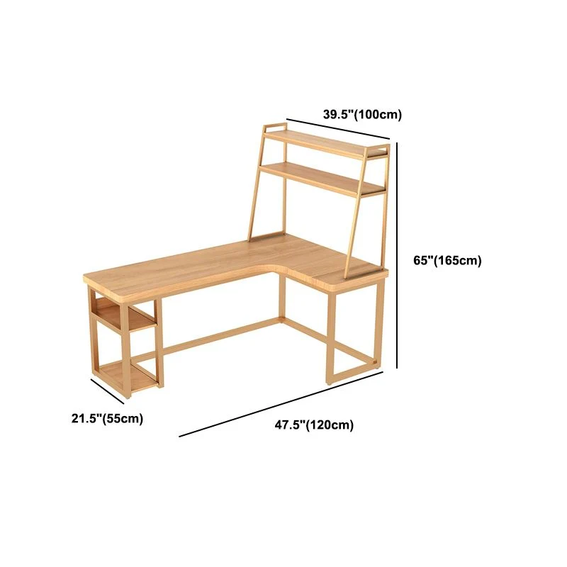 Bureau contemporain en forme de L en bois massif avec étagères Clearhalo