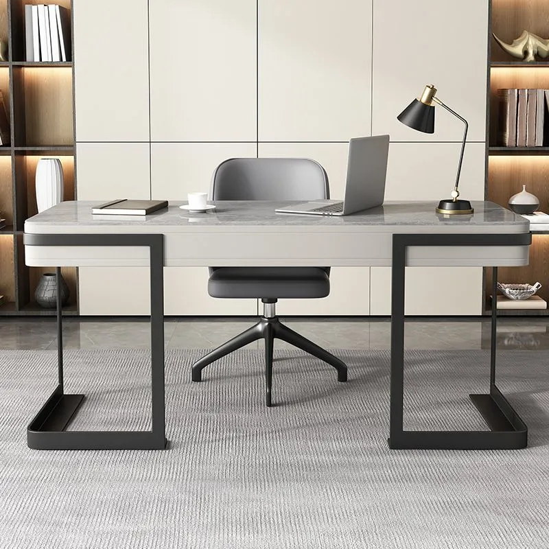 Bureau contemporain en marbre pour bureau rectangulaire de 30 po de hauteur en gris Clearhalo