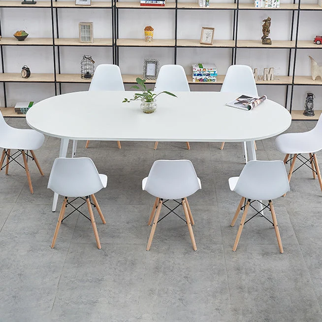 Bureau contemporain ovale en bois blanc Parsons Clearhalo