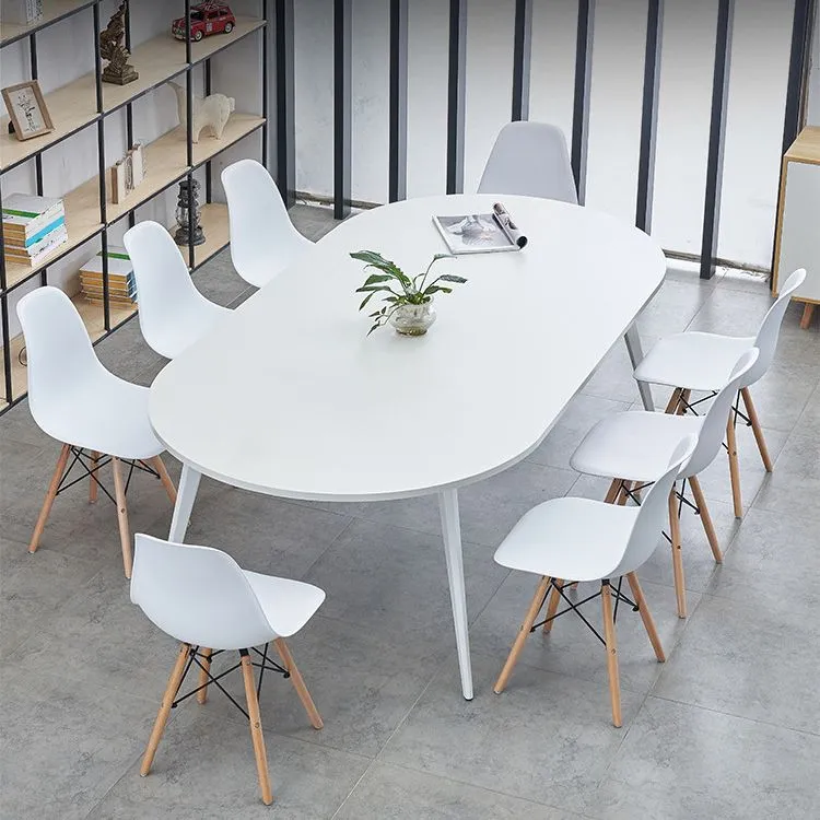Bureau contemporain ovale en bois blanc Parsons Clearhalo