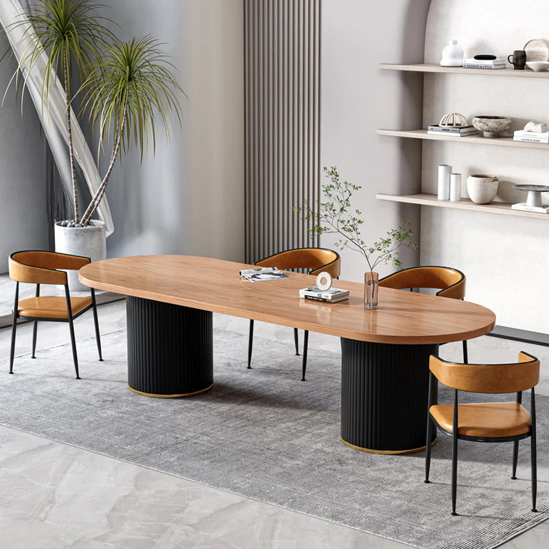 Bureau contemporain ovale en bois massif marron, bureau d'écriture pour la maison Clearhalo