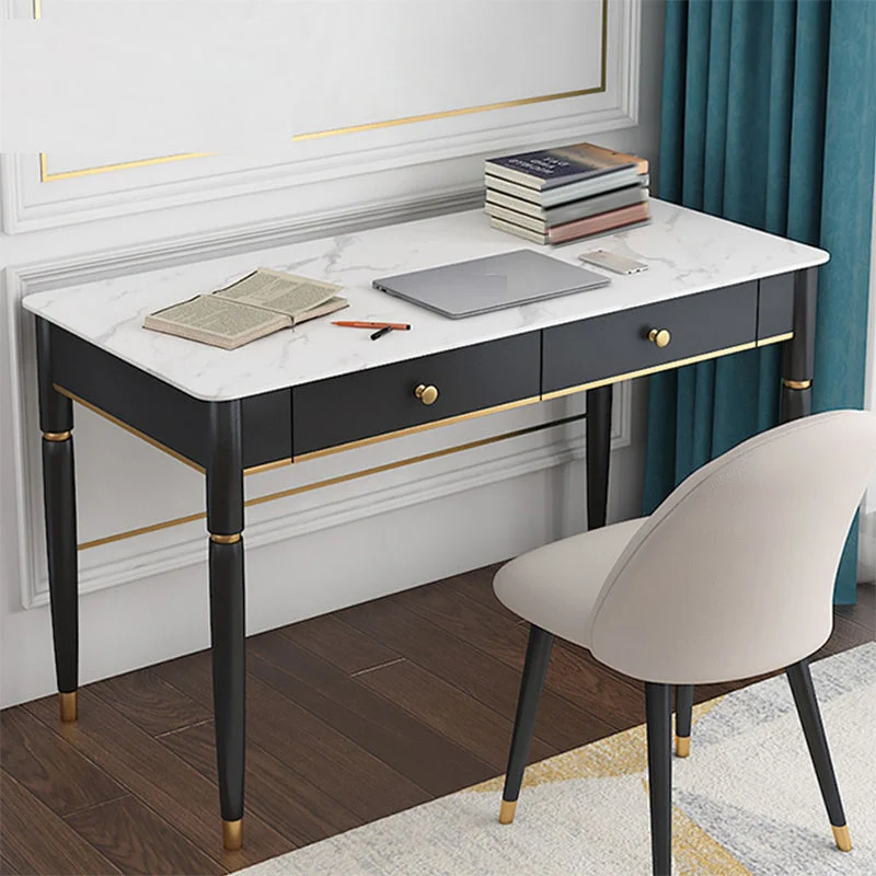 Bureau contemporain Parsons Bureau d'écriture noir et blanc avec tiroirs Clearhalo