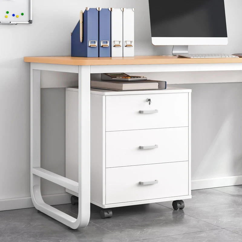 Bureau contemporain de piédestal de fichier de serrure de clé de cadre en bois massif de classeurs Clearhalo