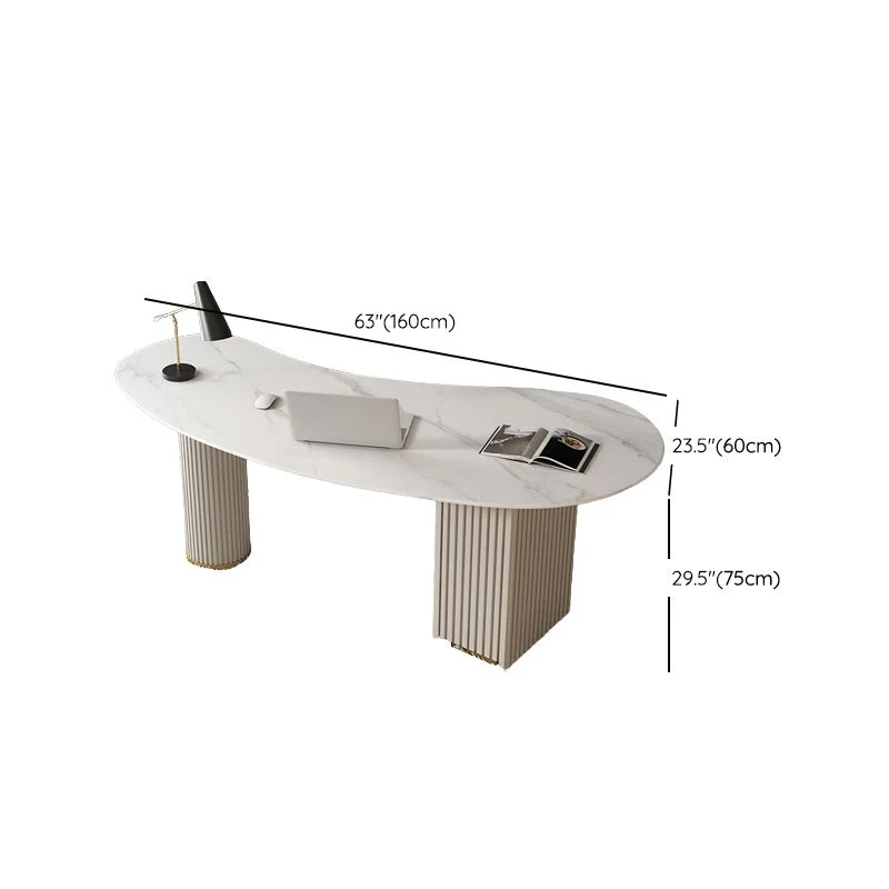 Bureau contemporain en pierre, bureau d'écriture blanc avec tiroirs Clearhalo