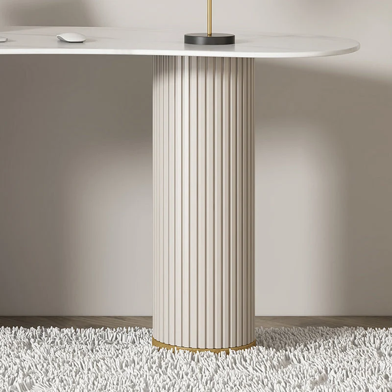 Bureau contemporain en pierre, bureau d'écriture blanc avec tiroirs Clearhalo