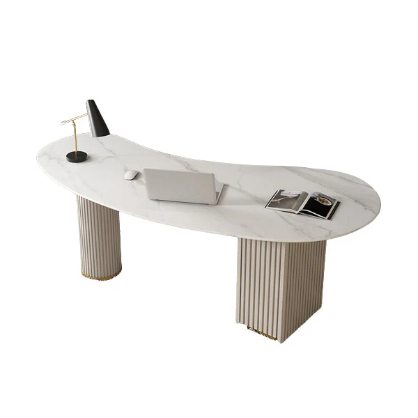 Bureau contemporain en pierre, bureau d'écriture blanc avec tiroirs Clearhalo
