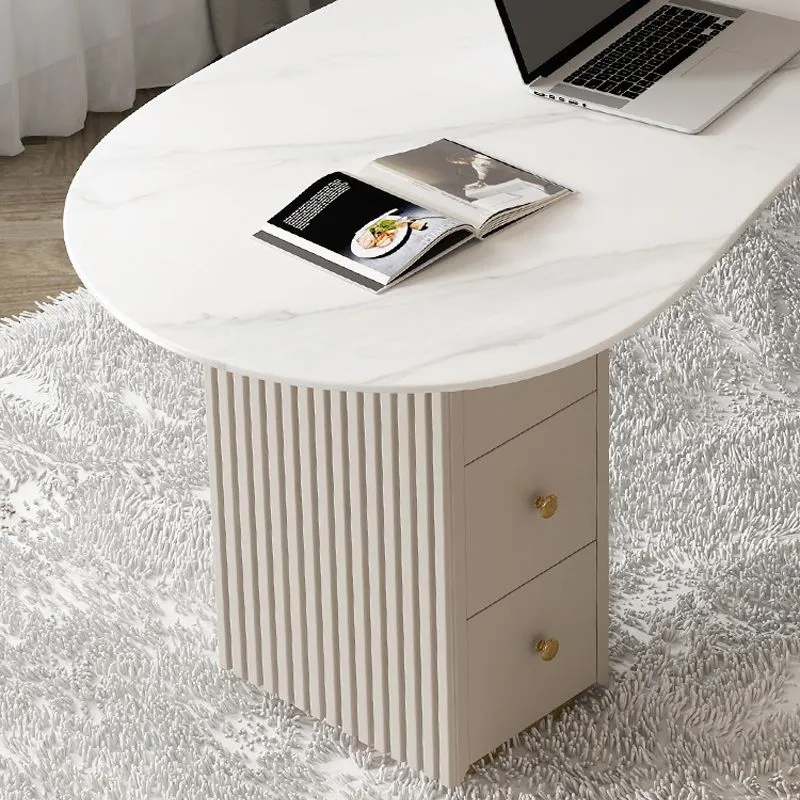 Bureau contemporain en pierre, bureau d'écriture blanc avec tiroirs Clearhalo