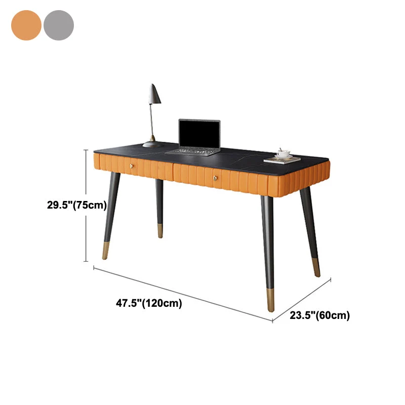 Bureau contemporain en pierre frittée avec 2 tiroirs, pieds de table noirs Clearhalo