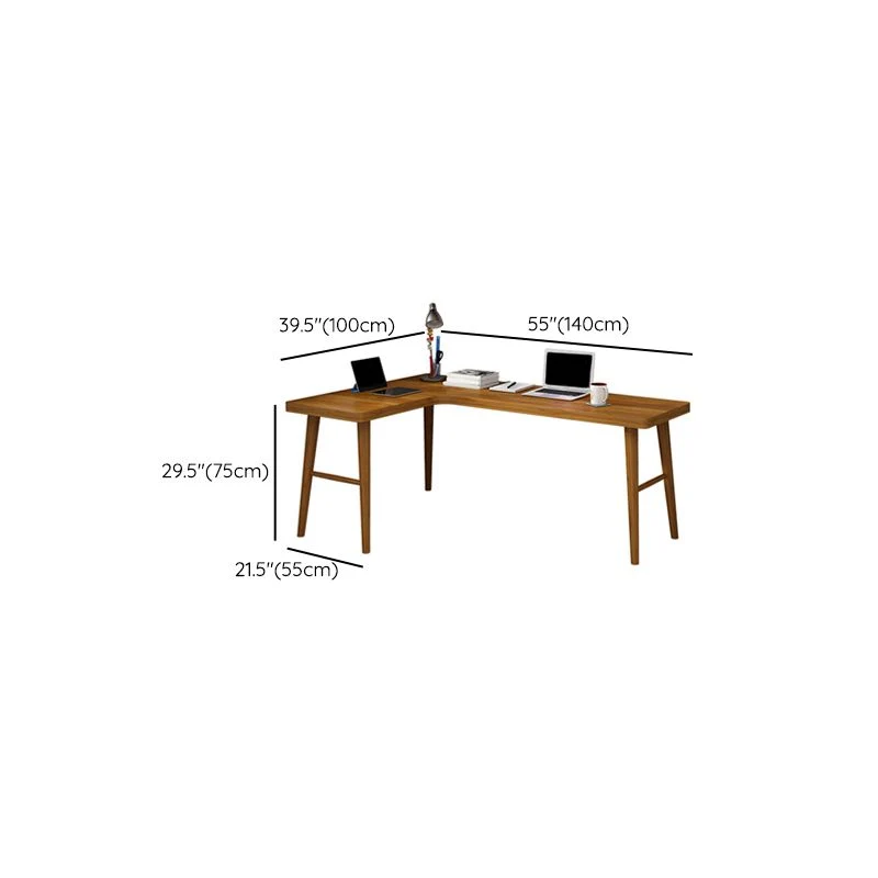 Bureau d'angle en bois massif, bureau moderne de 29,53 pouces de haut avec base en H Clearhalo
