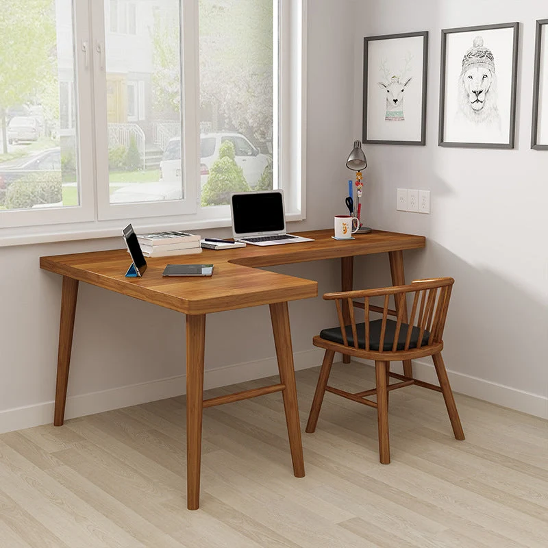 Bureau d'angle en bois massif, bureau moderne de 29,53 pouces de haut avec base en H Clearhalo