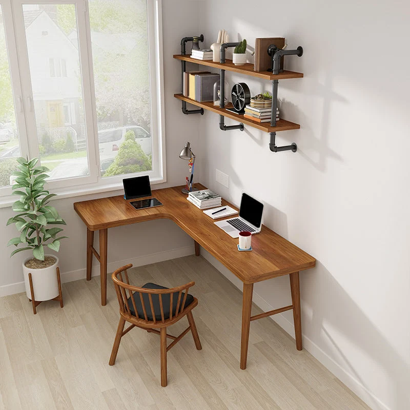 Bureau d'angle en bois massif, bureau moderne de 29,53 pouces de haut avec base en H Clearhalo