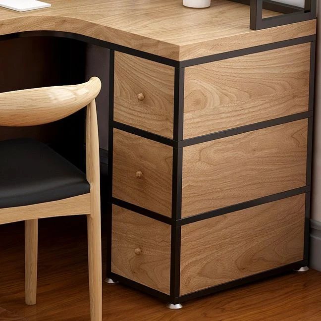 Bureau d'angle en bois de pin, bureau contemporain en forme de H avec étagère Clearhalo