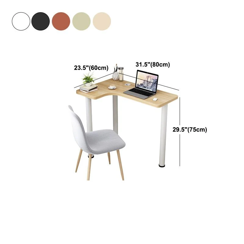 Bureau d'angle contemporain en bois de 29,5 po de hauteur avec pied de table en acier blanc Clearhalo