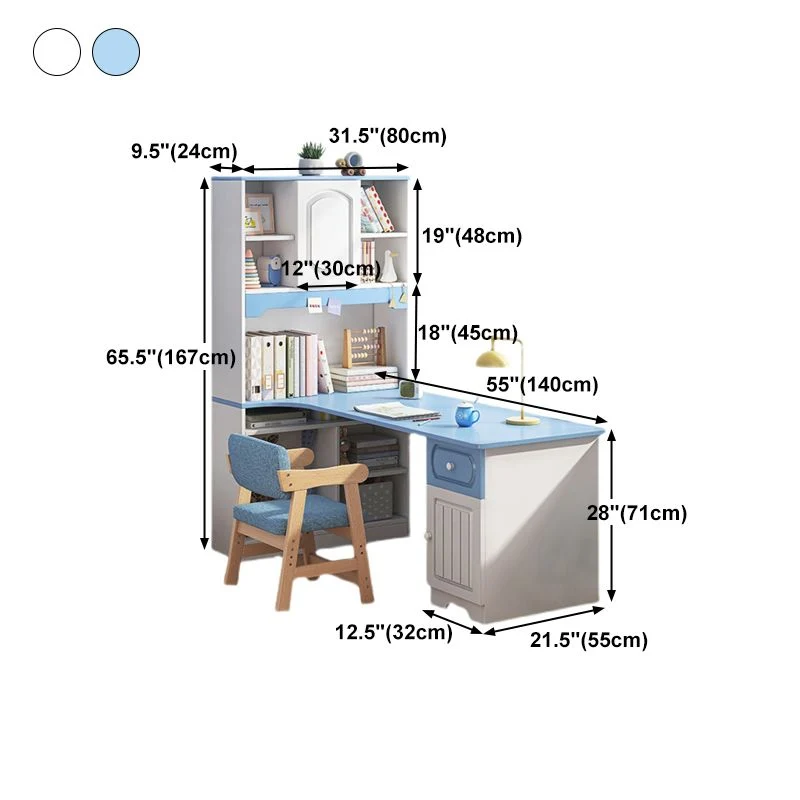 Bureau d'angle contemporain en bois manufacturé avec bibliothèque Clearhalo