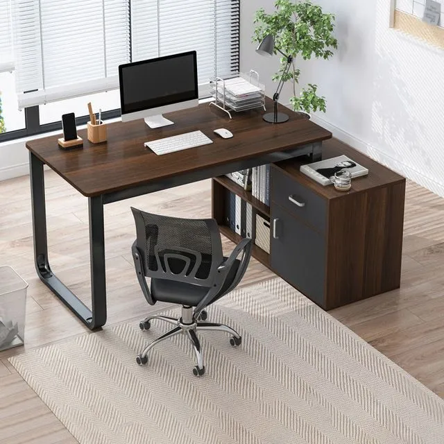 Bureau d'angle contemporain en bois manufacturé avec tiroir Clearhalo