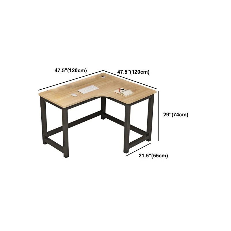 Bureau d'angle moderne en bois, gestion des câbles, bureau en forme de H avec pieds en métal Clearhalo