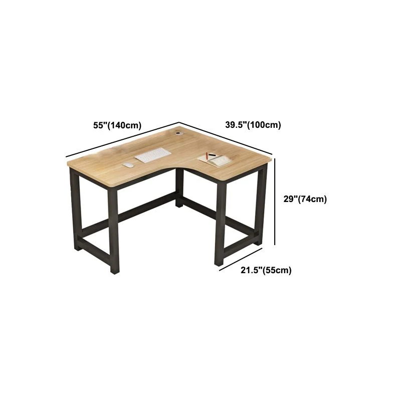 Bureau d'angle moderne en bois, gestion des câbles, bureau en forme de H avec pieds en métal Clearhalo