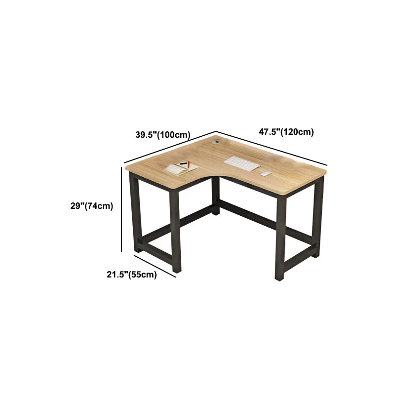Bureau d'angle moderne en bois, gestion des câbles, bureau en forme de H avec pieds en métal Clearhalo