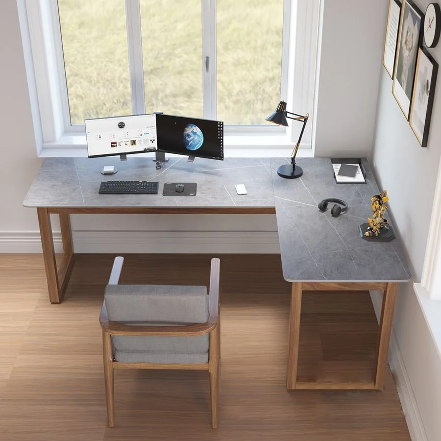 Bureau d'angle moderne en pierre de 29,53 pouces de haut avec base luge Clearhalo