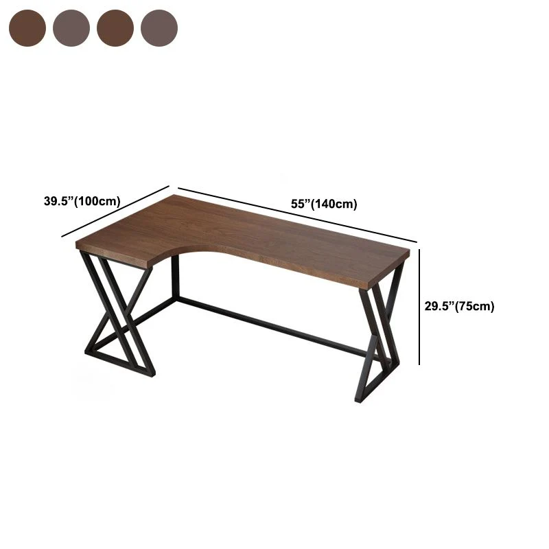 Bureau d'angle en métal et bois, bureau industriel marron avec étagère Clearhalo