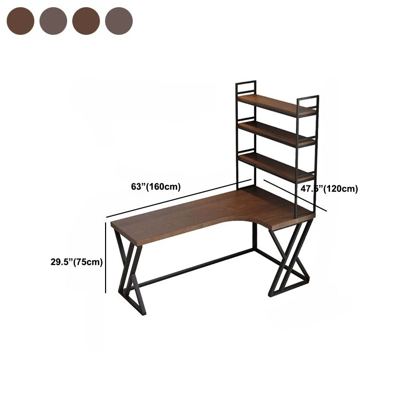 Bureau d'angle en métal et bois, bureau industriel marron avec étagère Clearhalo