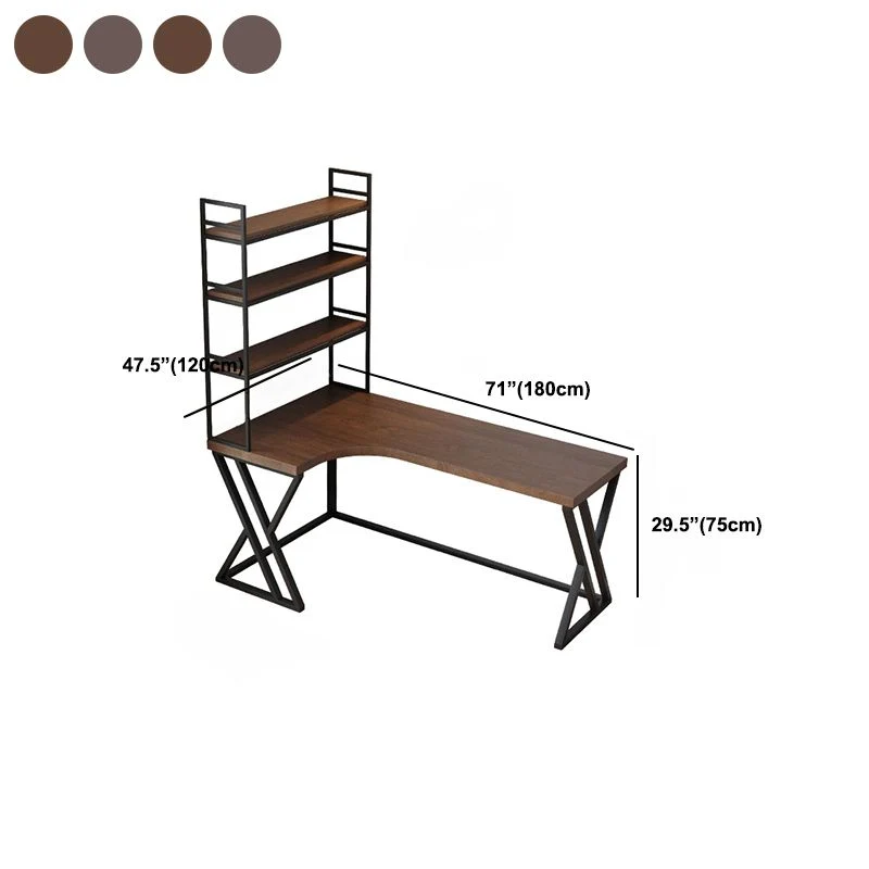 Bureau d'angle en métal et bois, bureau industriel marron avec étagère Clearhalo