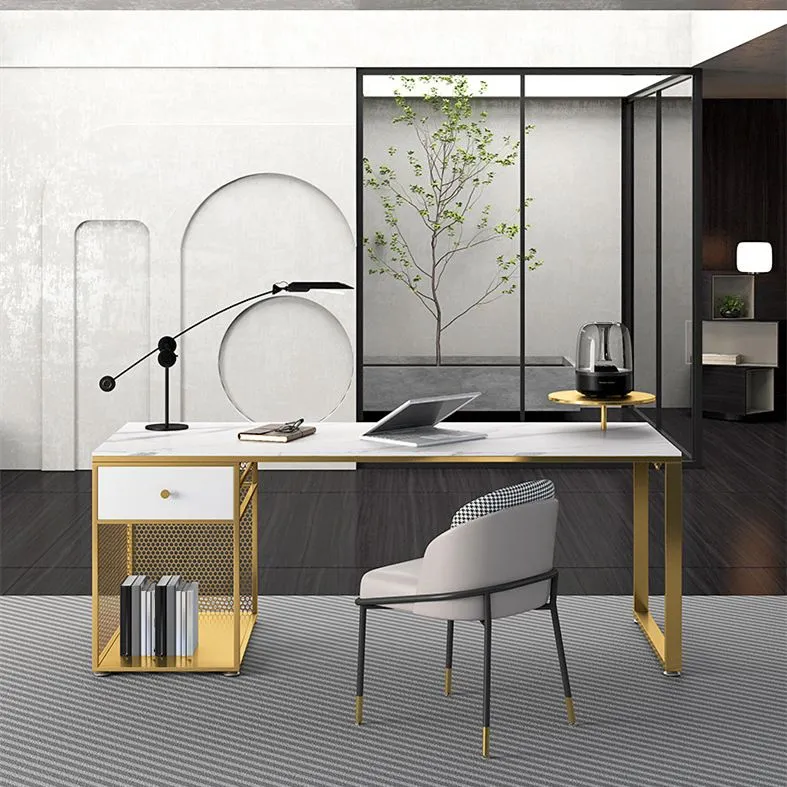 Bureau d'écriture avec 1 tiroir et piédestal en marbre Glam Clearhalo