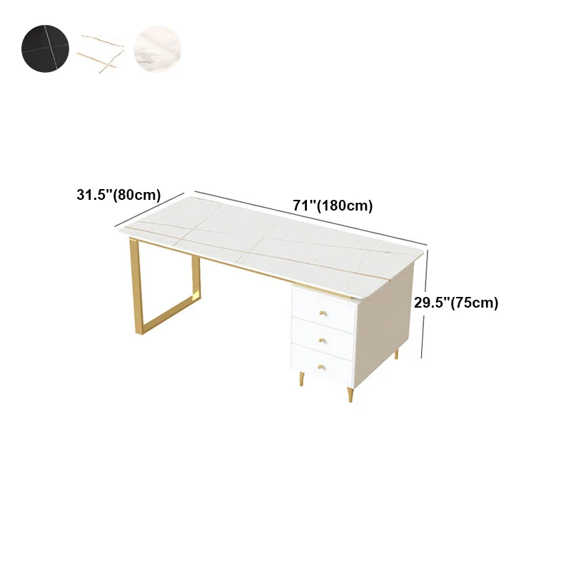 Bureau d'écriture à base en métal Bureau de style Glam avec 3 tiroirs Clearhalo