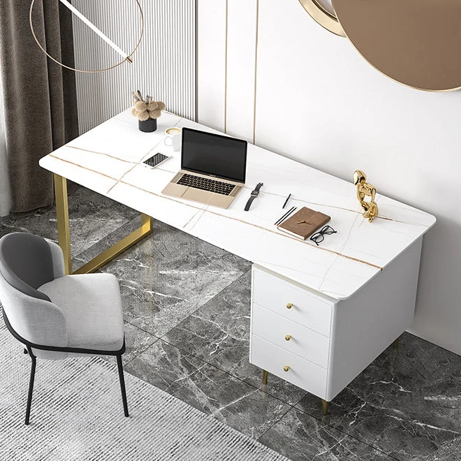 Bureau d'écriture à base en métal Bureau de style Glam avec 3 tiroirs Clearhalo