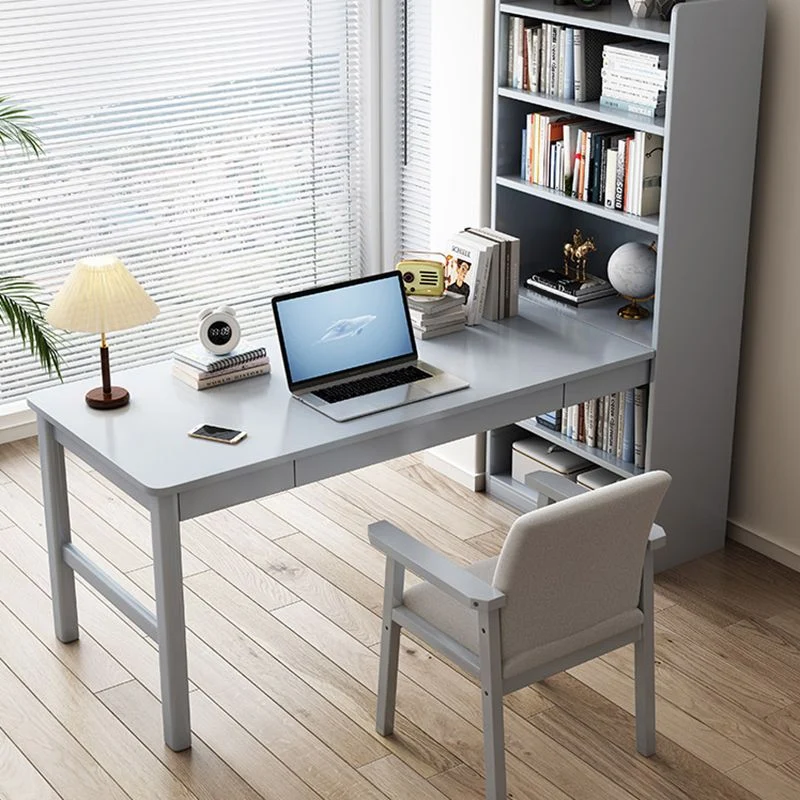 Bureau d'écriture à Base de piédestal en bois massif, bureau d'ordinateur à domicile avec étagère Clearhalo