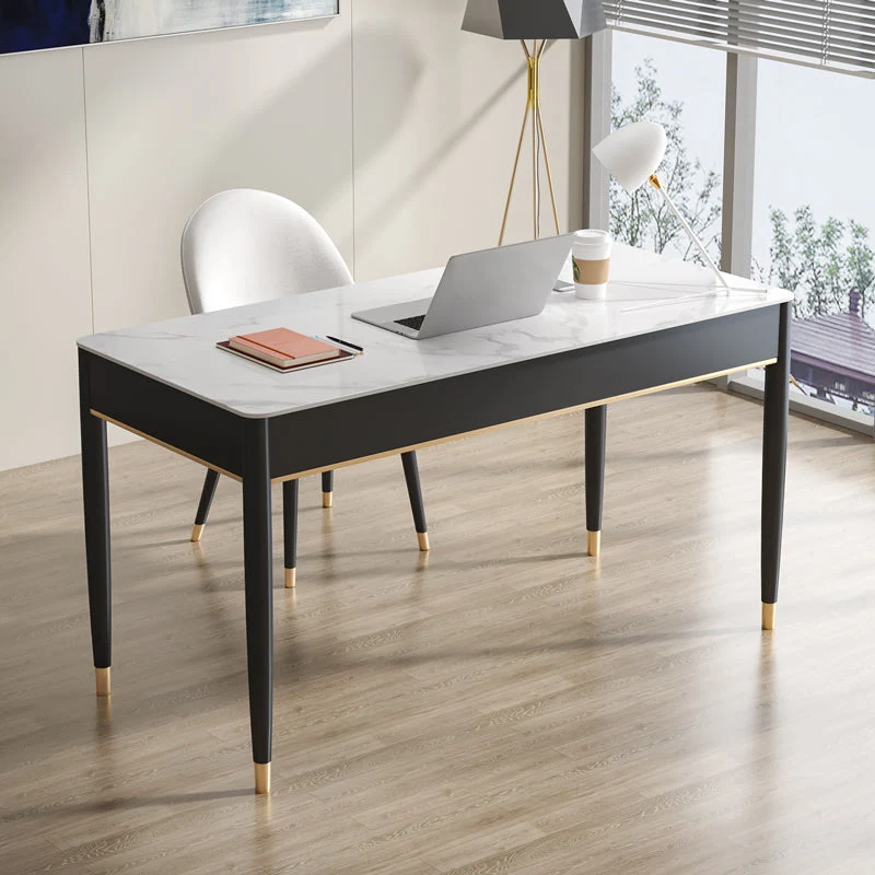 Bureau d'écriture blanc et noir, bureau de forme rectangulaire avec 1/2 tiroirs Clearhalo