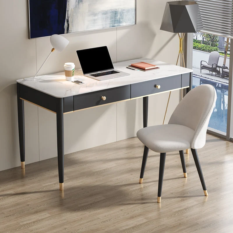 Bureau d'écriture blanc et noir, bureau de forme rectangulaire avec 1/2 tiroirs Clearhalo