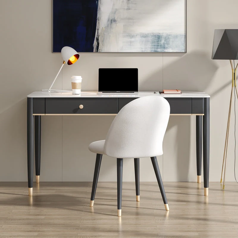Bureau d'écriture blanc et noir, bureau de forme rectangulaire avec 1/2 tiroirs Clearhalo