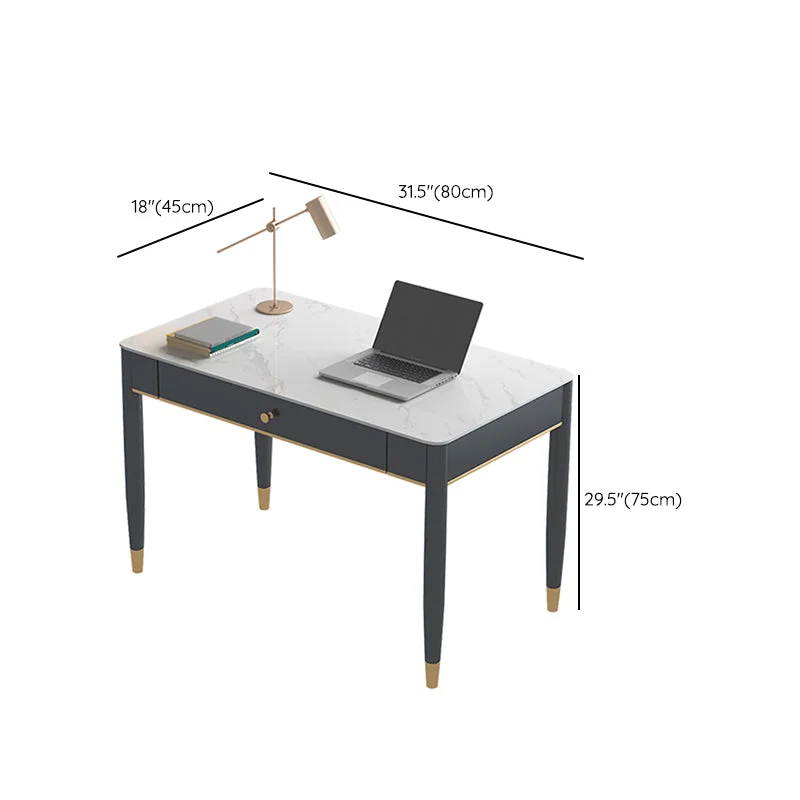Bureau d'écriture blanc et noir, bureau de forme rectangulaire avec 1/2 tiroirs Clearhalo