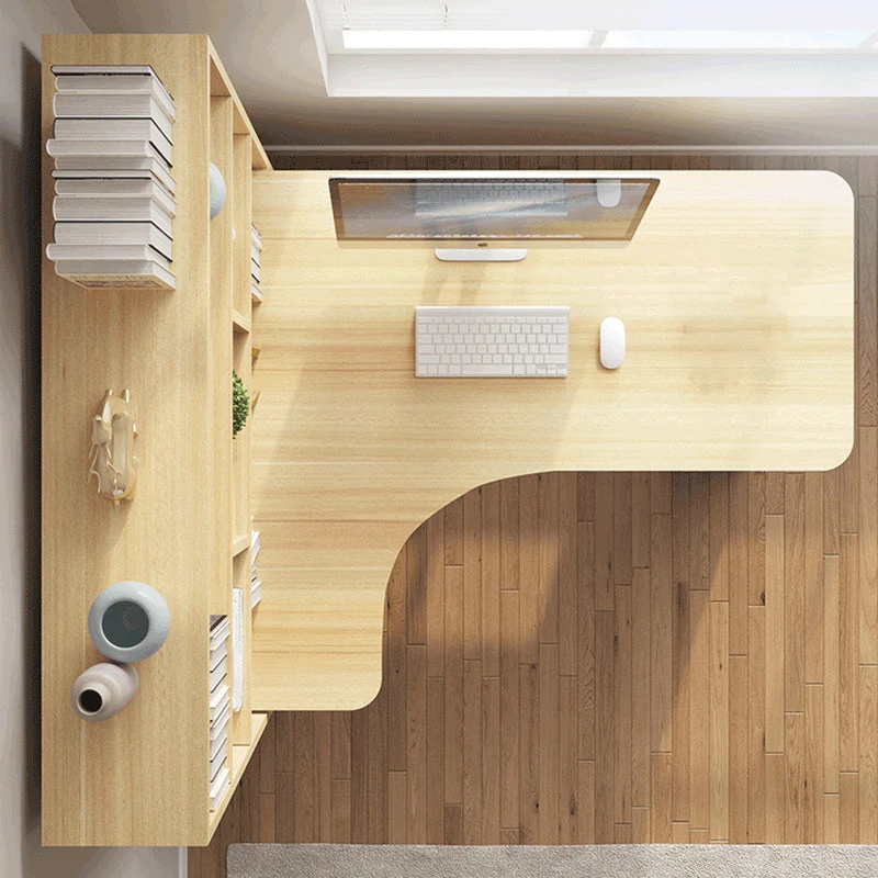 Bureau d'écriture en bois d'ingénierie, bureau rectangulaire à 1 tiroir avec bibliothèque Clearhalo