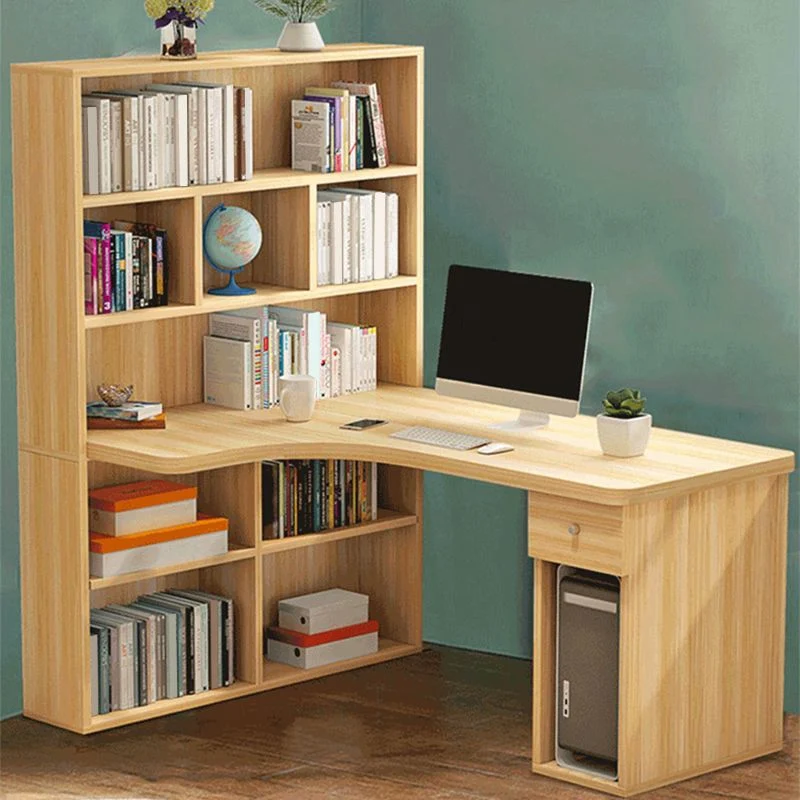 Bureau d'écriture en bois d'ingénierie, bureau rectangulaire à 1 tiroir avec bibliothèque Clearhalo