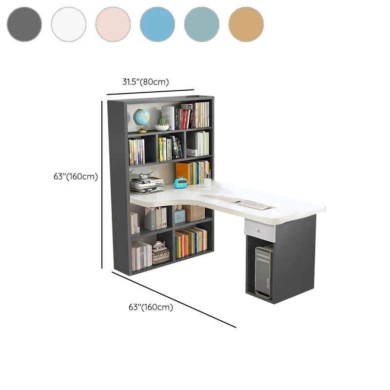 Bureau d'écriture en bois d'ingénierie, bureau rectangulaire à 1 tiroir avec bibliothèque Clearhalo