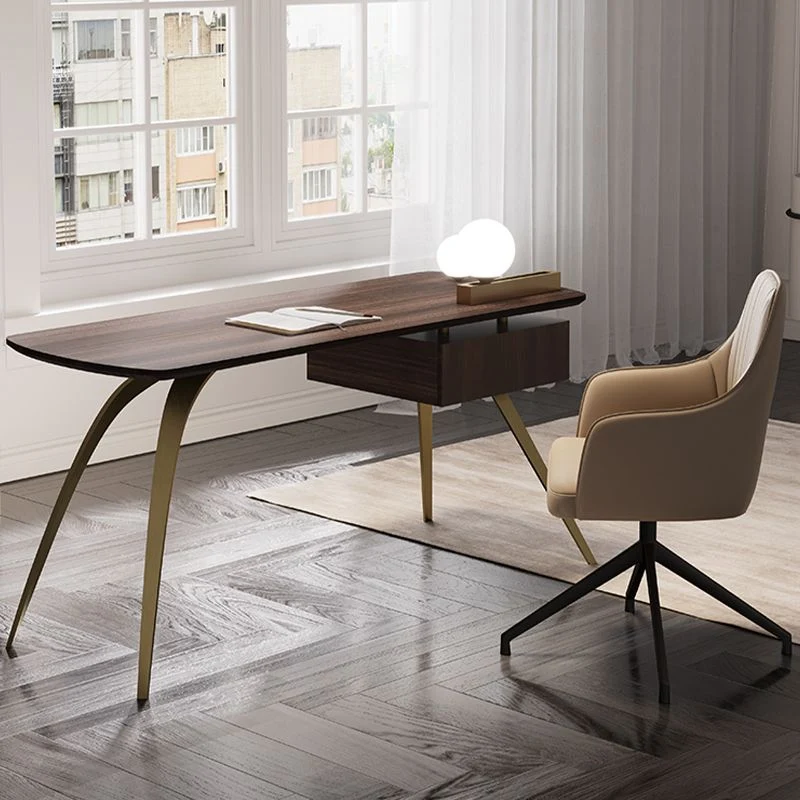 Bureau d'écriture en bois d'ingénierie de style Glam, bureau d'ordinateur en métal pour le bureau Clearhalo