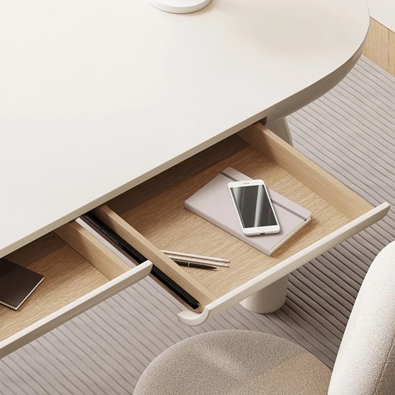 Bureau d'écriture en bois d'ingénierie de style industriel, bureau incurvé avec 2 tiroirs Clearhalo