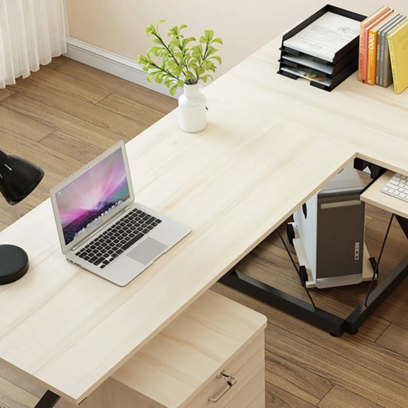 Bureau d'écriture en bois en forme de H, plateau à clavier pour chambre à coucher, bureau en forme de L avec pieds en méta...