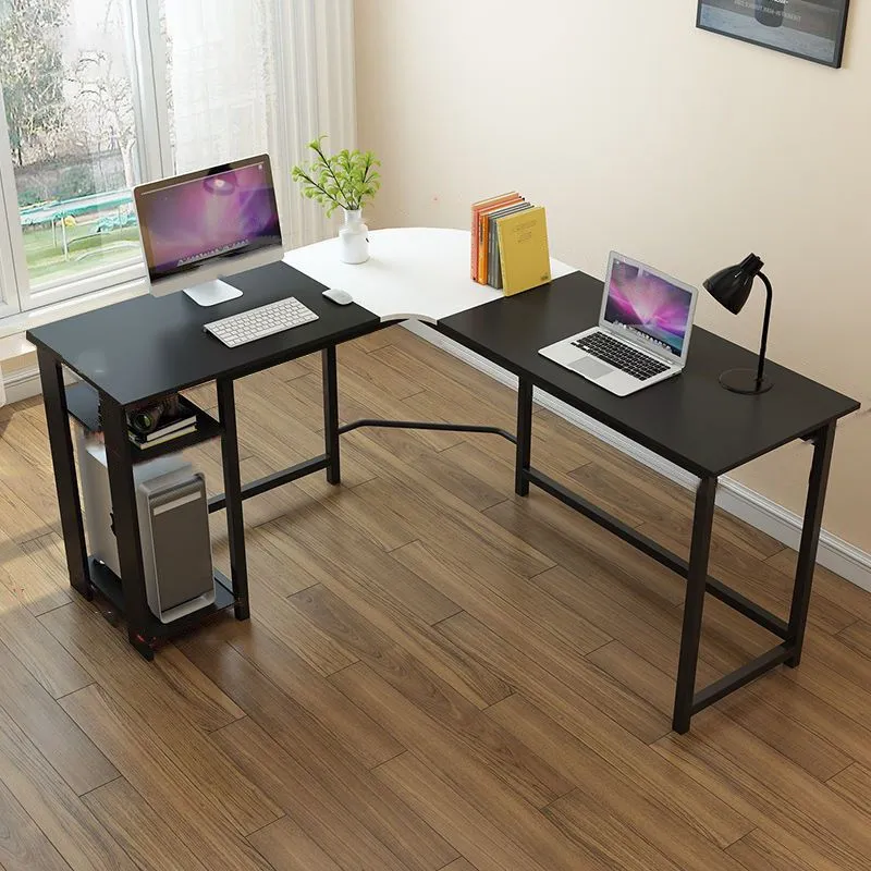 Bureau d'écriture en bois en forme de H, plateau à clavier pour chambre à coucher, bureau en forme de L avec pieds en méta...