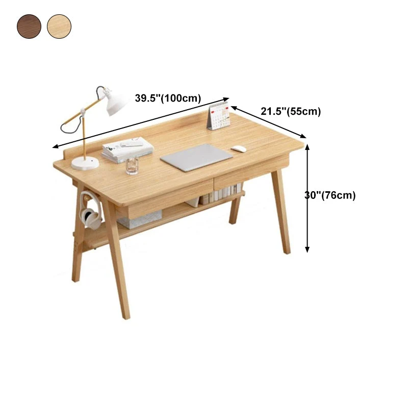 Bureau d'écriture en bois incurvé, bureau de style moderne avec 2 tiroirs Clearhalo