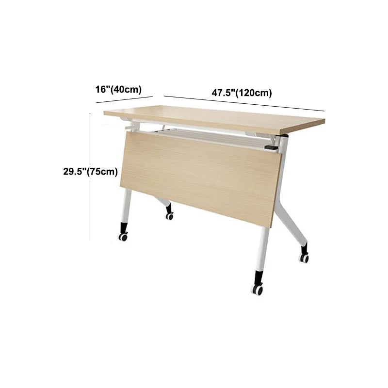 Bureau d'écriture en bois manufacturé naturel, bureau rectangulaire pliant avec roulettes Clearhalo